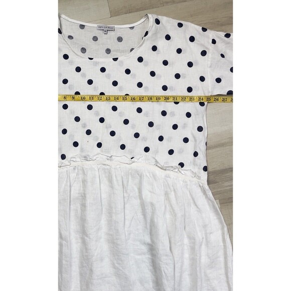 100% Lin Blanc Polka Dot Linen Dress. Size: 54 L/XL - Picture 4 of 10